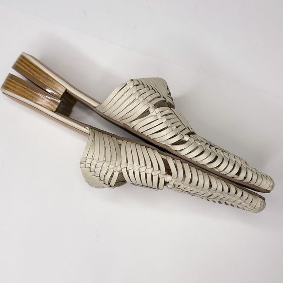 Mattise Flats Mules Cream Vegan Leather Woven Size 10 Pointed Toe Slip On Cannes - Picture 6 of 8